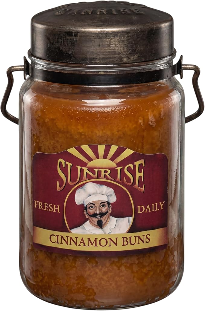 McCall’s Candles | Sunrise Cinnamon Bun | 26 oz Scented Candle | USA-Poured | Vintage Rustic Jar with Carrying Handle | Sweet Cinnamon, Maple & Dough Fragrance