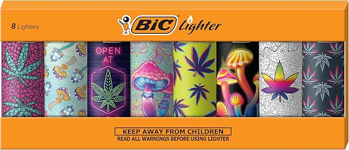 BIC Maxi Pocket Lighter, Special Edition Counterculture Series, 8 Count Pack of Lighters