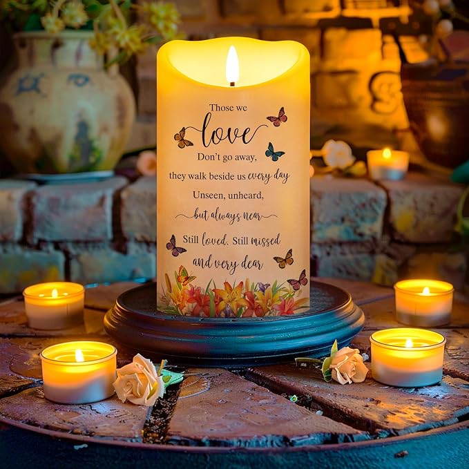 Flameless Memorial Candle, Real Wax LED Light with Remote Sympathy Bereavement Gifts for Loss of Loved One Sympathy Candles for Loss of Mother Father Mom Dad Son Remembrance Gifts (4" x 7")