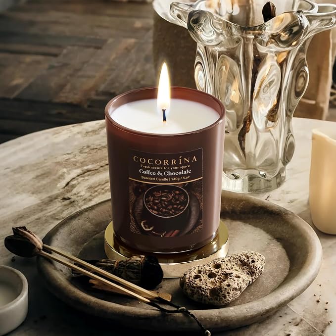 COCORRÍNA Fall Candles - Coffee & Chocolate 5 oz Soy Wax Scented Jar Candles for Home Scented, 31 Hours Burn Time, Aromatherapy Candle Gifts for Men Women