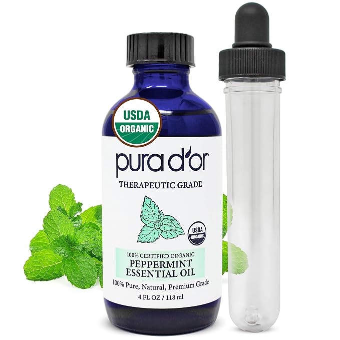PURA D'OR (4oz) Lemon & Peppermint 100% Pure Therapeutic Grade Essential Oils Bundle for Aromatherapy, Skin Care, Energy, Focus, Breathing