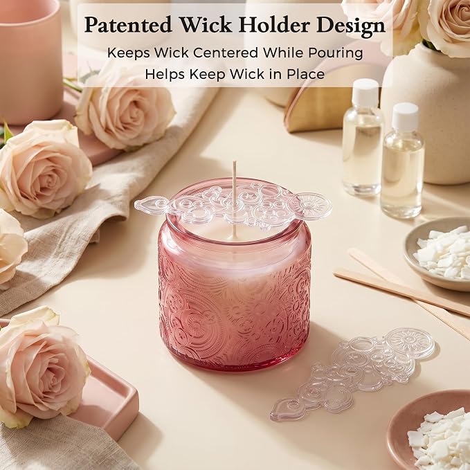 10 oz Pink Sun Moon Stars Candle Jars with Metal Lids, 9 Pack | Patented Embossed Design, Includes Wick Centering Devices & Warning Labels, Multiple Color Options