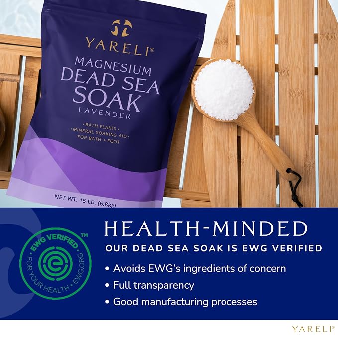 Yareli Magnesium Flakes, 15lb Lavender, Dead Sea Bath Soak, Alternative to Epsom Salt