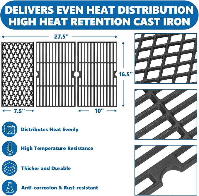 SafBbcue Grill Replacement Parts for dyna-glo 4 Burner DGH450CRP DGH450CRP-D Grills, Cast Iron Grill Grates, Porcelain Steel Heat Plates, Grill Parts Kit for Dyna-Glo 4 Burner Grill