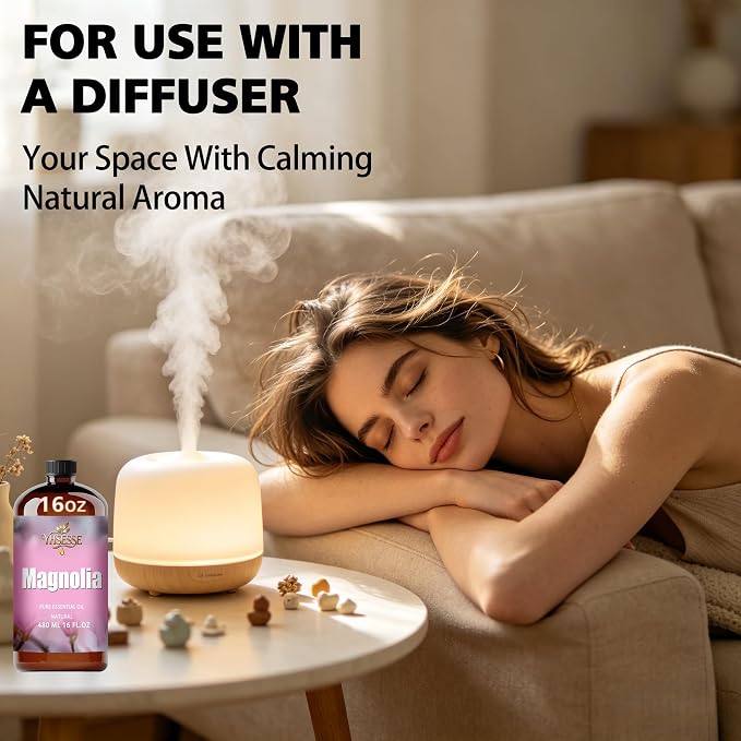 Magnolia Essential Oil, Magnolia Oil 16 Fl Oz 480ml for Diffuser Yoga Soap & Candle Making – with 0.33 Oz Roller Ball & Funnel YHSESSE Essential Oils