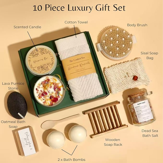 Spa Gifts for Women, Gift Basket for Women – Luxury 10 Piece Bath & Body Self Care Set, Relaxing Home Spa Kit, Birthday Gift for Women, Mother's Day, Self care gift set