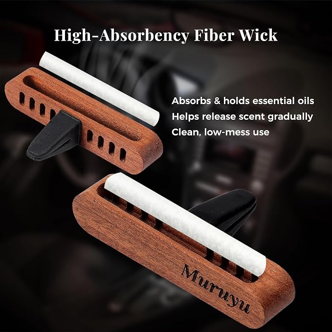 2-Pack Car Diffuser Vent Clip, Non-Electric Essential Oil Air Freshener, Refillable Sapele Wood Design, Customizable Subtle Scent (No Essential Oils)