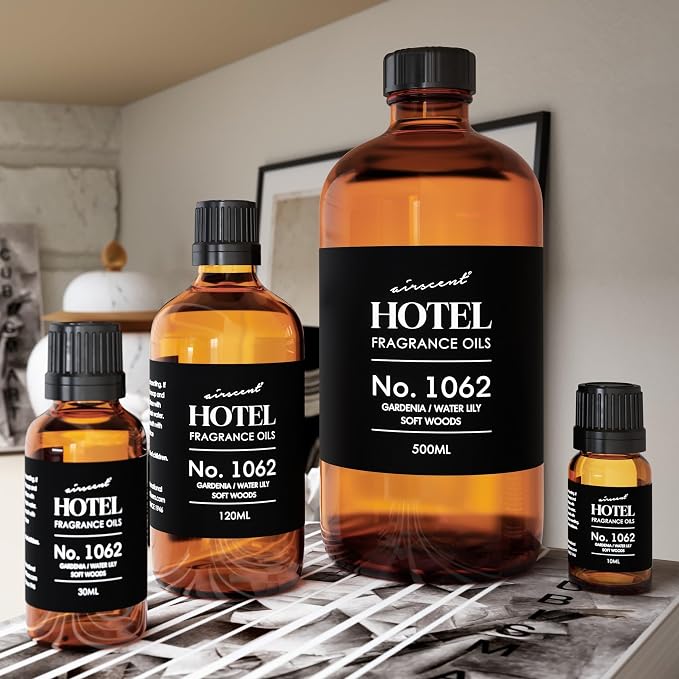 AirScent Hotel Diffuser Oil No. 1062 - Gardenia Water Lily Soft Woods - Premium Fragrance Oil for Ultrasonic and Waterless Diffusers and Crafting - 120 mL, 4 fl oz Glass Dropper Bottle