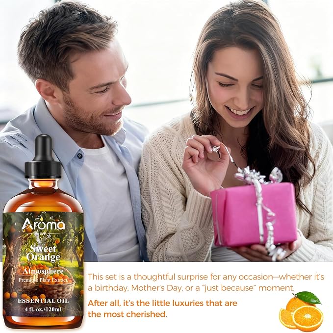 Orange Essential Oil with Premium Gift Box - Sweet Orange Essential Oils for Skin & Diffusers & Aromatherapy - 4 Fl Oz 100% Pure Natural - Gift-Ready Box - Gifts for Women