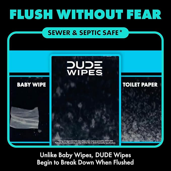 DUDE Wipes On-The-Go Mint Chill Travel Wipes - 30 Count (Individually Wrapped) - Extra-Large Adult Flushable Wipes - Infused with Tea Tree Oil, Vitamin E, and Aloe - Septic and Sewer Safe