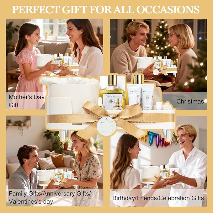 23 Pcs Bath & Body Gift Basket, Face Skin Care Kit, Spa Gift Set, Home Spa | VANILLA & YLANG YLANG Spa Gift Basket for Women, Lip Self-Care Relaxation Gift, Birthday, Christmas, Valentines, Anniversary