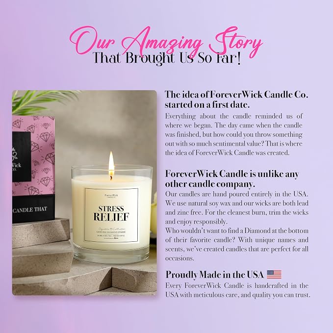 Foreverwick Stress Relief Candle | Diamond Candle Gift | Relaxing Scent | Aromatherapy for Bath, Destress & Clearance | Strong Scented Candles for Decor | 14 oz & 70 Hours Burning Time