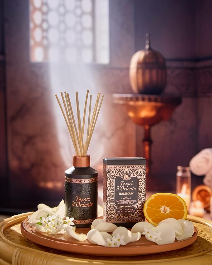 Tesori D’Oriente Reed Diffuser Set Hammam Scented with 8 Sticks, 200ml 6.76oz