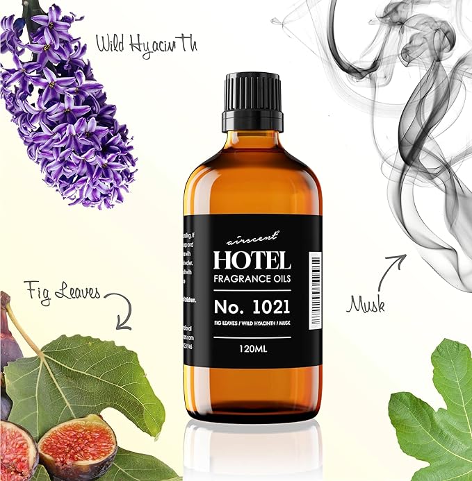 AirScent Hotel Diffuser Oil No. 1021 - Fig Leaves Hyacinth Sandalwood - Hotel Scent Dupe - Premium Fragrance Oil for Ultrasonic and Waterless Diffusers and Crafting - 500 mL, 16.9 fl oz Glass Bottle