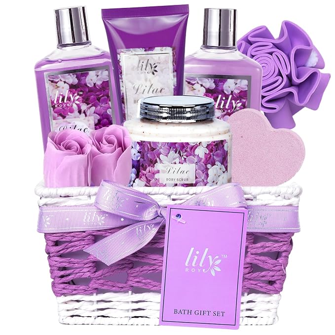 Gifts for Women, Birthday Gifts, 9 Pcs Lavender Spa Gift Baskets for Women - Bath and Body Gift Basket | Gift for Her Christmas, Mothers Day, Valentines Day, Perfect Gift for Mom All Occasion