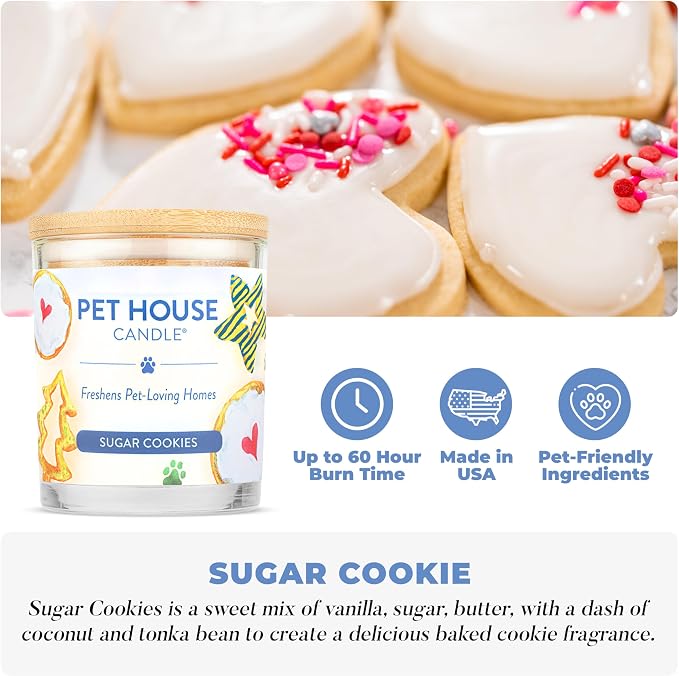 Pet House Pet Friendly Candle Plant Based Scented Candle Clean Burning, Long Lasting for Home, Sugar Cookies 2 Pack