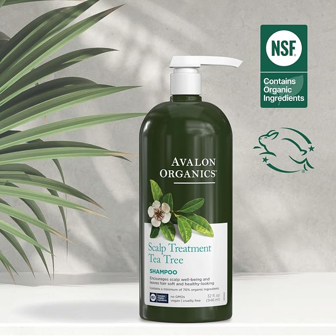 Avalon Organics Scalp Treatment Tea Tree Shampoo, Encourages Scalp Well-Being and Leaves Hair Soft, 32 Fluid Ounces
