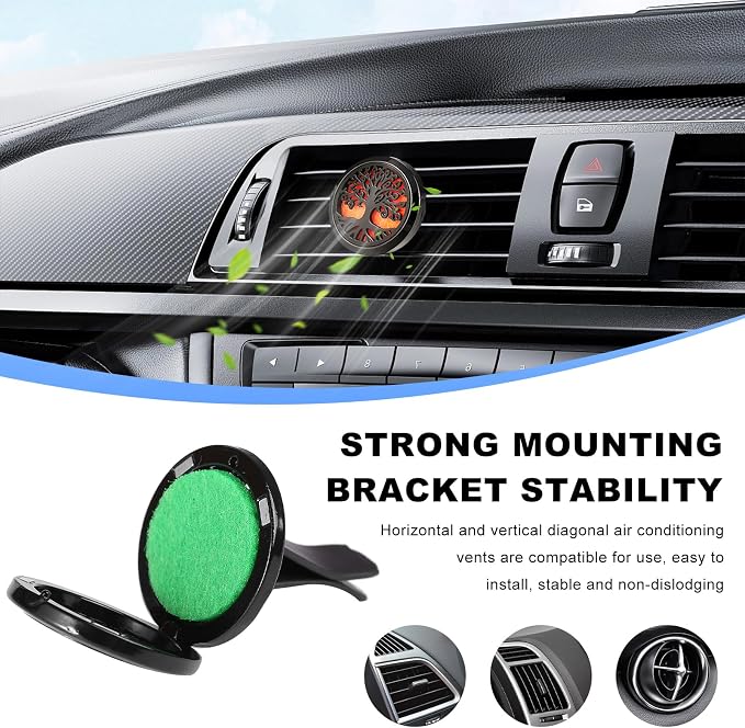 KVAEY 2PCS 30mm Car Diffuser Vent Clips, Tree of Life Aromatherapy Essential Oil Diffuser Locket with 12 Felt Pads, Stainless Steel Car Diffuser Locket Air Freshener (Style1)