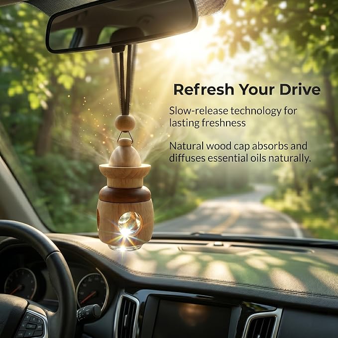Car Air Freshener 2 Pack, Refillable Empty Glass Bottle Hanging Diffuser for Essential Oils, Car Fresheners DIY Scent, Car Accessories for Women & Men, Cute Aromatherapy Pendant Decor-A2