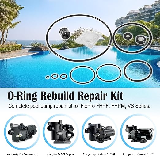 O-Ring Rebuild Repair Kit for Jandy Zodiac FHPF, FHPM, FloPro & VS FloPro Series Pool Pump, (Diffuser/Impeller/Backplate/Tail Piece Union/Trap Lid/Drain Plug) O-Rings/Water Slinger/PS-3890 Shaft Seal