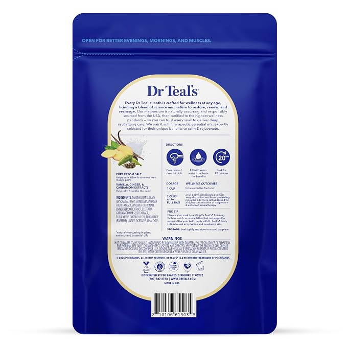 Dr Teal's Epsom Salt Magnesium Soak, Vanilla Comfort, 3 lbs (Pack of 4)