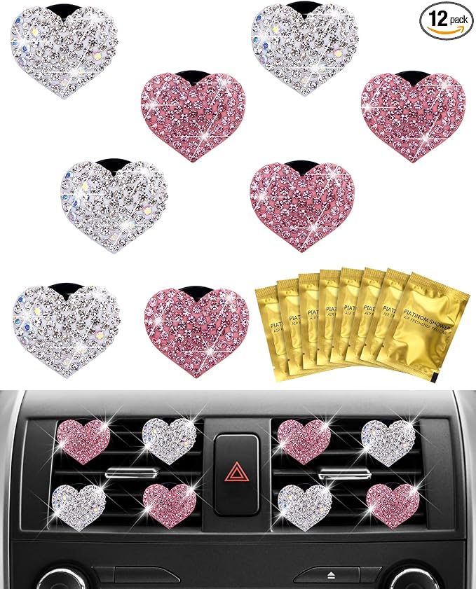 8Pcs PGRODE Car Air Vent Clips with Fragrance Pads, Cute Car Air Fresheners Clip Car Inter Decor Accessories for Women and Girls, Decorations Interior Aesthetic (Bling Heart)