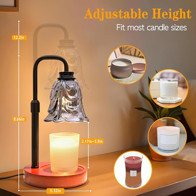 XJZJY Candle Warmer Lamp with Timer Dimmer, Adjustable Height Black Tulip Candle Wax Warmer, Christmas Birthday Gift for Mom Women, House Warming Gifts for New Home Bedroom Decor,Flower Black