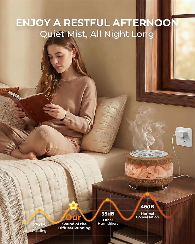 Essential Oil Diffuser with Himalayan Salt Lamp, 350ml Ultrasonic Aromatherapy Humidifier, 7 Colors LED Light, Timer & Auto Shut-Off for Home Bedroom Office Spa Yoga