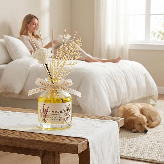Reed Diffuser, Lavender, 7.78 fl oz, Oil-Based Alcohol-Free Waterless Flameless Pet-Friendly Home Scent