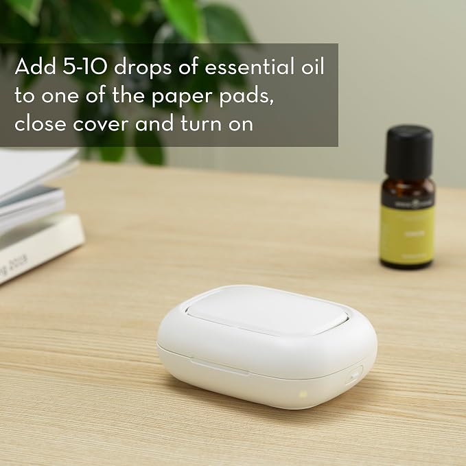 Serene House Pebble, Waterless Portable Aromatherapy Diffuser - Battery-Powered Fan Travel Diffuser, USB-Rechargeable - Quiet Operation, 8-Hour Runtime - White