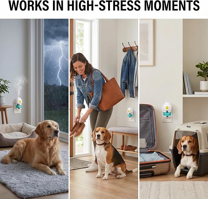 Dog Pheromone Calming Diffuser Kit – 10-Pack (4 Plugs + 6 Refills, 48mL Each), 180-Day Stress Relief for Dogs, Helps Reduce Anxiety, Barking, Separation, Thunderstorm & Travel Stress