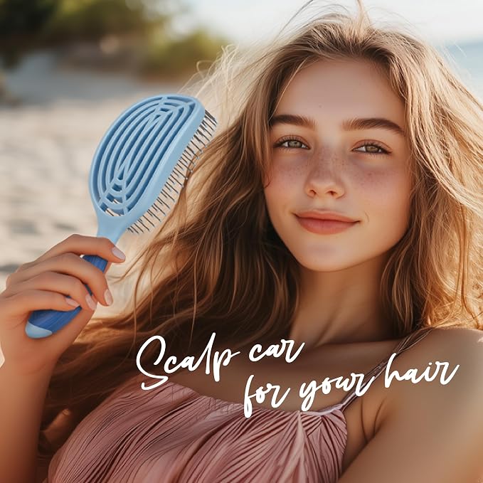 NuWay® C Brush® Scalp Care Detangling Hair Brush – Gentle Scalp Massage & Easy Detangling for Wet or Dry Hair, Everyday Hairbrush for Healthy Looking Hair (Sky Blue)