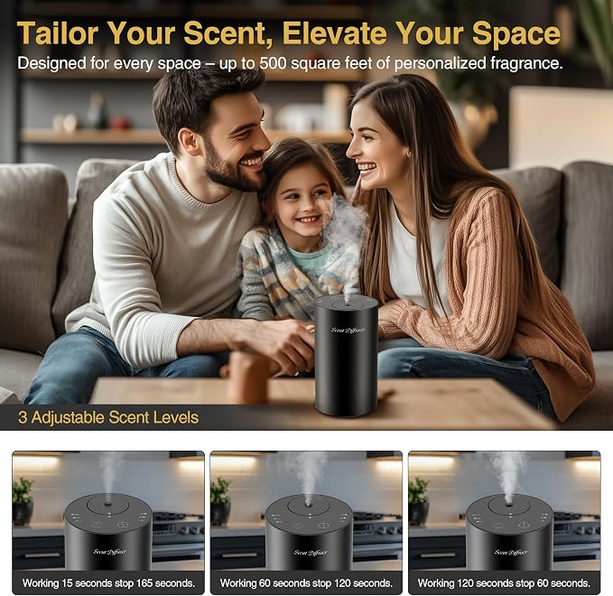 Waterless Essential Oil Diffuser Starter Kit - No Water Needed, Battery Operated Mini Scent Air Machine, Included 3x20ML Essential Oils, Portable Aromatherapy Diffuser for Home & Car, Black, 2Pack