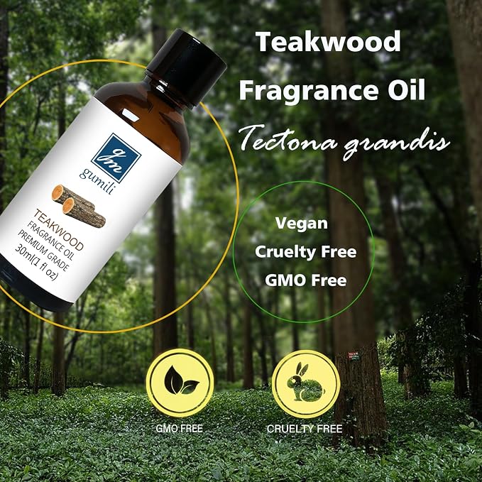 GM Gumili Teakwood Fragrance Oil, Perfume Oil, Home Scent for Soaps, Candle Making, Dryer Balls, Diffusers, Laundry, Slime -1 oz /30ml