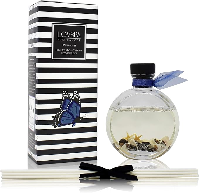 Reed Diffuser Set, Beach House Scented Oil Diffuser with Sticks, Home Fragrance Accessories for Bathroom Shelf Decor, Aroma Diffusers for Home or Office Desk, USA Made