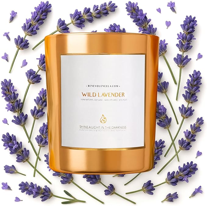 Benevolence LA Premium Wild Lavender Scented Candle – Long-Lasting, 45-Hour Burn – Luxury Natural Soy Wood Wick Candle for Home – Aromatherapy & Room Decor – 8oz