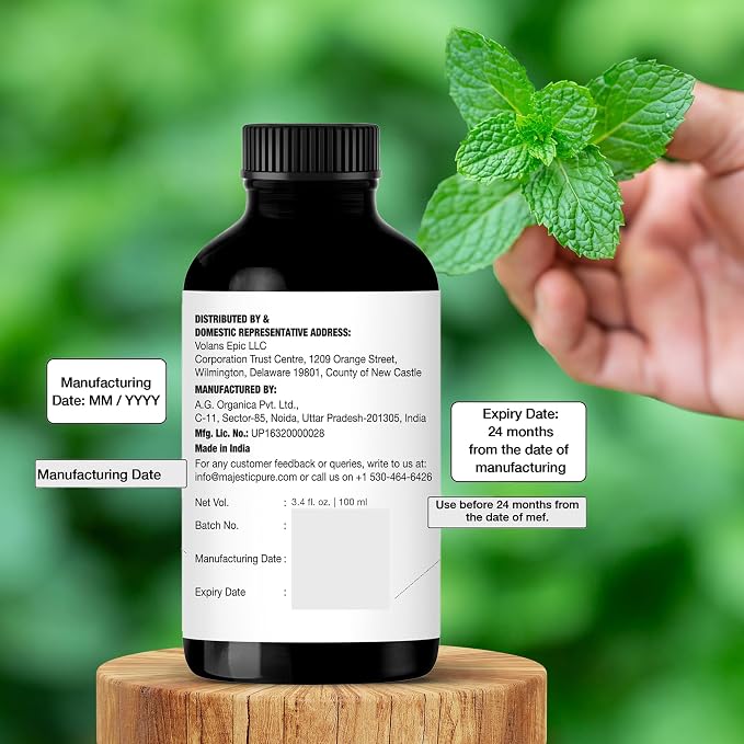 Majestic Pure Essential Oil with Glass Dropper - 100% Pure and Natural - Essential Oils for Diffuser, Aromatherapy, Soap and Candle Making, Peppermint Essential Oil, Peppermint Oil, 3.4 Fl Oz