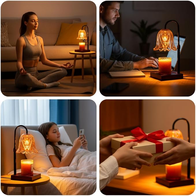 With Memories-Candle Warmer Lamp with Timer Dimmable, Birthday Gifts for Women Mom, House Warming Gifts New Home Decor, Wax Melt Warmer for Jar Candles with 2 Bulbs (Black)