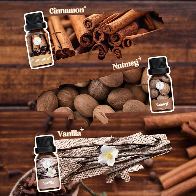 Soulorigin Autumn Spice Essential Oils Set – Cozy Fall Fragrance Oils for Diffuser & Candle Making – Cinnamon, Vanilla, Pumpkin Pie, Nutmeg, Clove, Gingerbread – Warm Home Aroma & Gift Set
