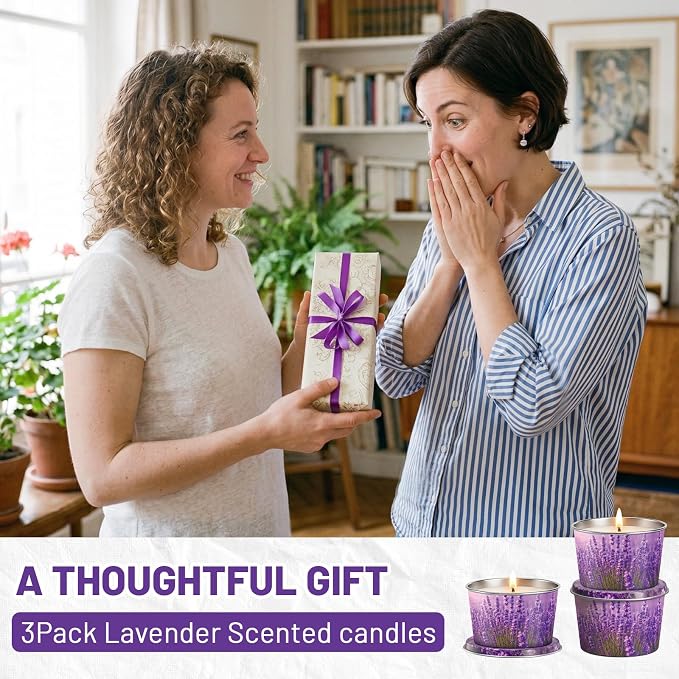 Lavender Candle for Women 3 Pack, 2.2oz Lavender Scented Candles for Sleep Relaxation, Natural Soy Wax with Essential Oils, Birthday Gifts Mothers Day Candle for Women Mom