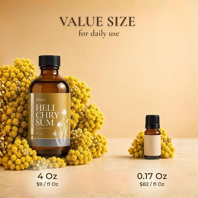 THIEVA Helichrysum Essential Oil 4 oz (118 ml) – 100% Pure and Natural Non-GMO Helichrysum (Gymnocephalum) Oil for Aromatherapy, Focus, and Relaxation