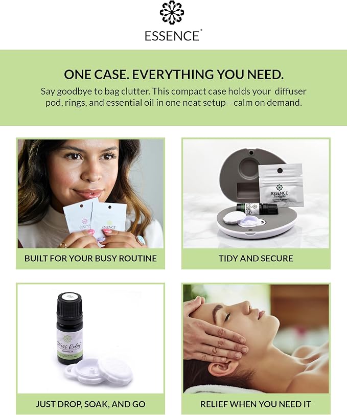 Essence Pearl Travel Case | Stress Relief Essential Oil | Aromatherapy Nasal Diffuser & Essential Oil Carrying Case | Lavender & Copaiba Blend | Travel-Friendly Kit | White Pod