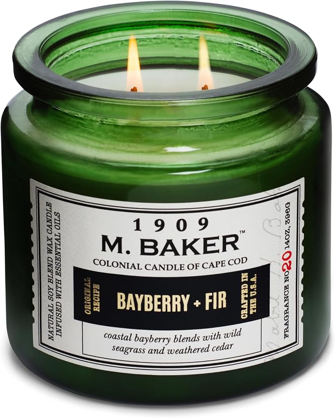 Colonial Candle Bayberry Fir Scented Jar Candle | 2-Wick Natural Soy Blend Wax Candle for Home | Relaxing Aromatherapy Candle Infused with Essential Oils | M. Baker Apothecary Glass Jar Candle