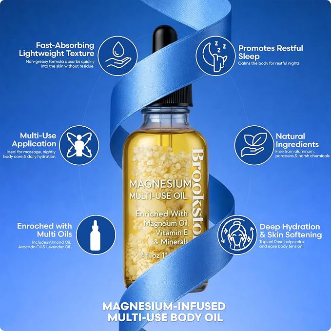 Brookstone Magnesium Multi-Use Essential Oil - Muscle Relief & Relaxation Oil - Infused with Magnesium
