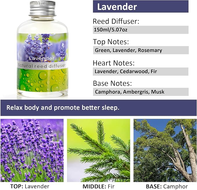 Reed Diffuser Set, Home Fragrance & Decorative Diffuser, Dried Flower Aromatherapy Oil Set, Oil Diffuser Sticks, Ceramic Bottle 5.07 oz(150ml) /1 Pack (Lavender)