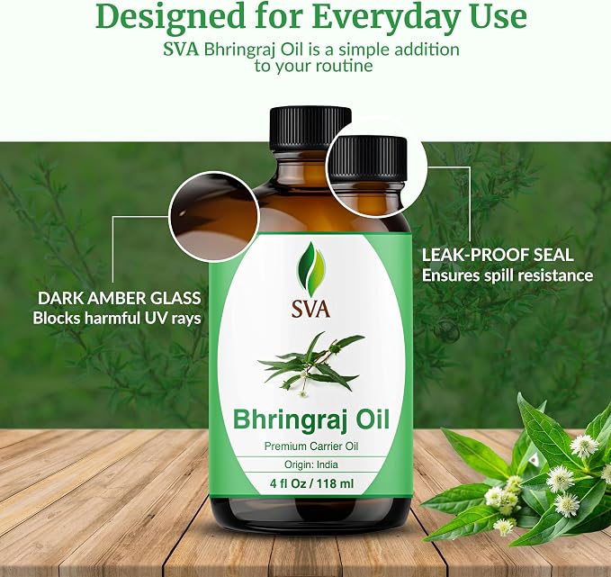 SVA Bhringraj Premium Carrier Oil 4oz (118ml) With Dropper for Hair Oiling, Scalp Massage & Skin Care