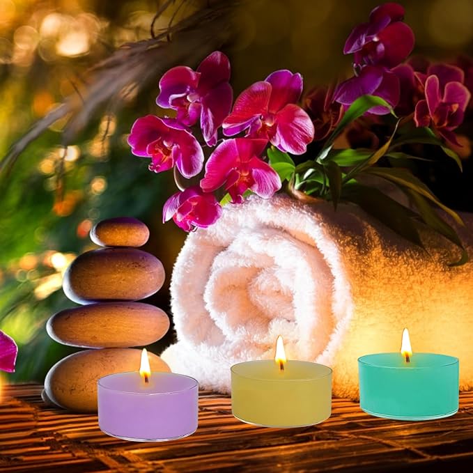 12 Pack Hand-Poured Dark Scented Tea Light Candles 5 Color Smokeless Small Round Tealight Candles for Relaxation Yoga Meditation Home Decor Romantic Dinners & Ambiance