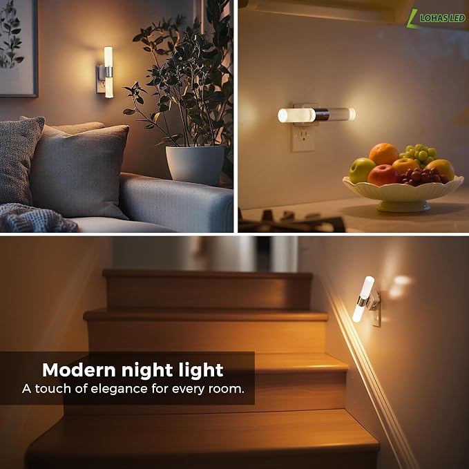 L LOHAS LED Night Light, 2 Pack Night Lights Plug into Wall, 3000K Soft White, 0-100LM Adjustable Brightness, 180° Rotating Plug in Night Light with Auto Light Sensor (Matte White)