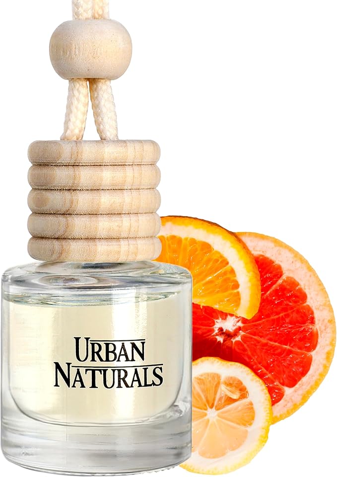 Urban Naturals Car Air Freshener Diffuser 1 Pack - Citrus Bliss Scent, 45+ Days Long Lasting Fragrance, Made in USA, Glass & Wood, Hanging Design + Vent Cip, Easy to Use
