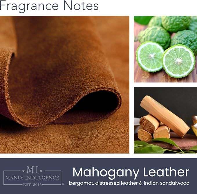 Manly Indulgence Mahogany Leather Scented Candles for Men, 2 Wick, 15 oz Premium Soy Blend Wax, 60H Burn, Candles for Home Scented – Made in The USA
